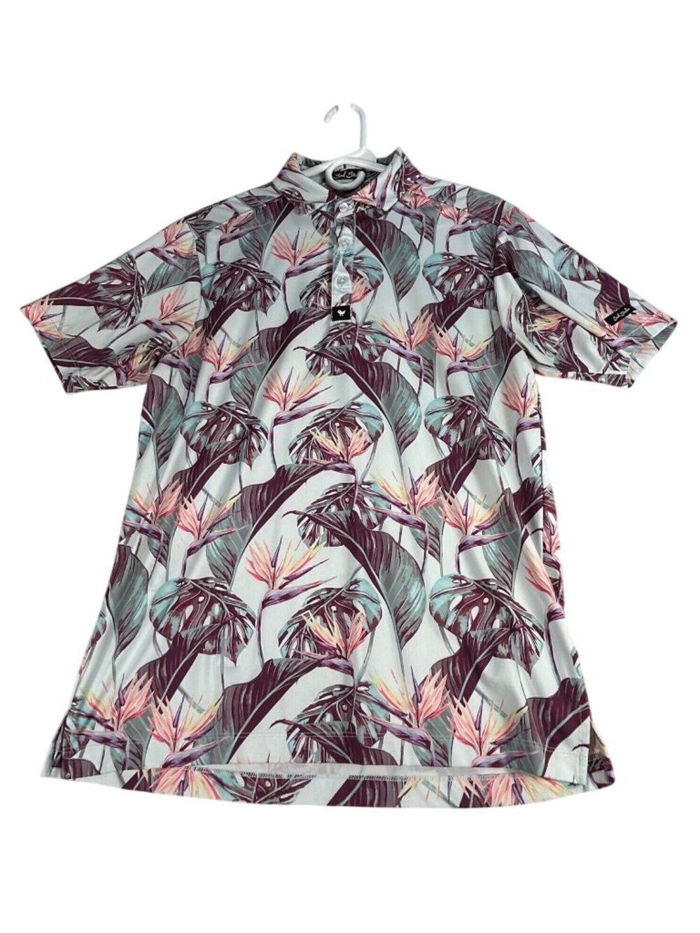 Bad Birdie Tropical Print Golf Polo Shirt Mens S Short Sleeve Collar Performance